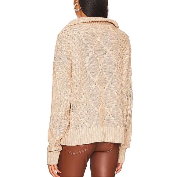NWT SNDYS Jax Knit Cable Knit 1/4 Zip Up Cropped Cream Top Sweater Women’s L - Picture 3 of 16
